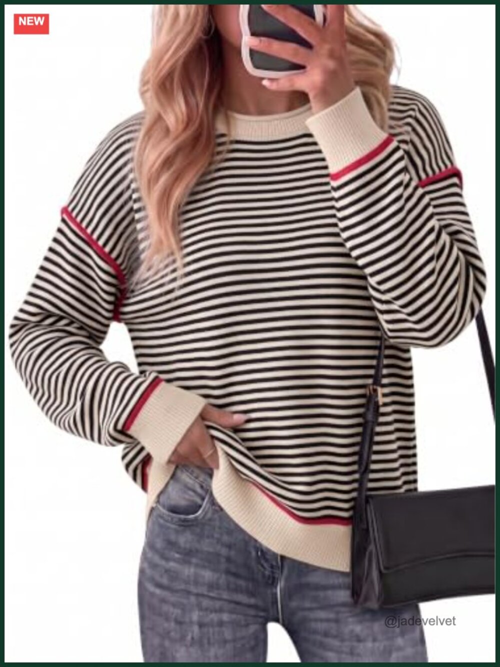 Oversized Striped Knit Pullover Sweater Women's Long Sleeve Cotton Blend Fall